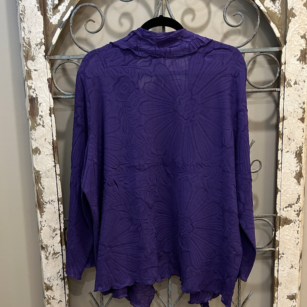 Chico's Travelers Midnight Orchid Flower Embossed Jacket Size 3 (XL) NWT - Picture 8 of 9